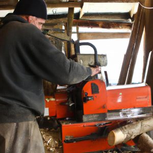 Person operating a sawmill machine