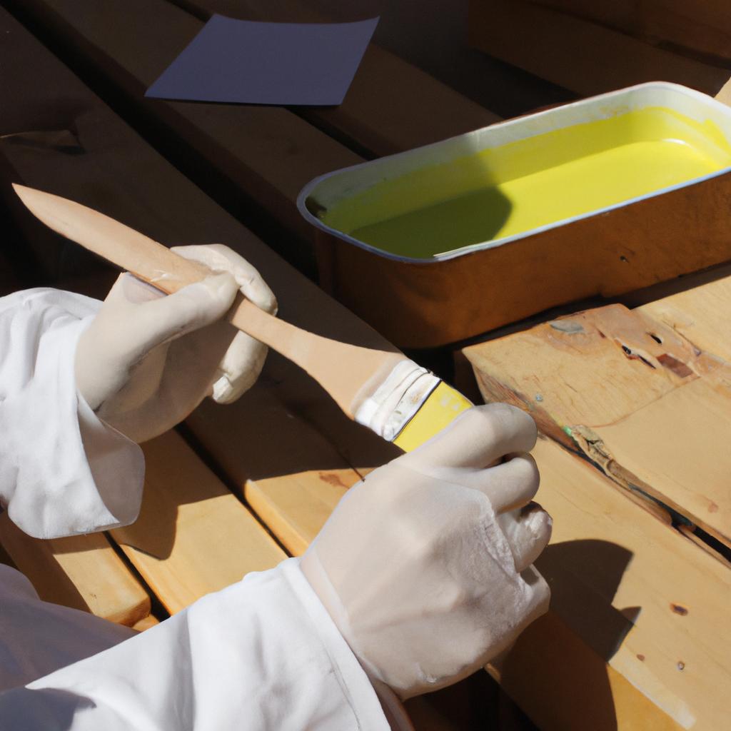 Person handling wood preservation chemicals