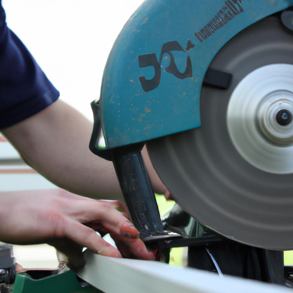 Person operating a saw machine