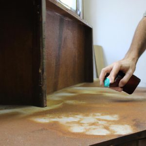 Person applying wood preservation techniques